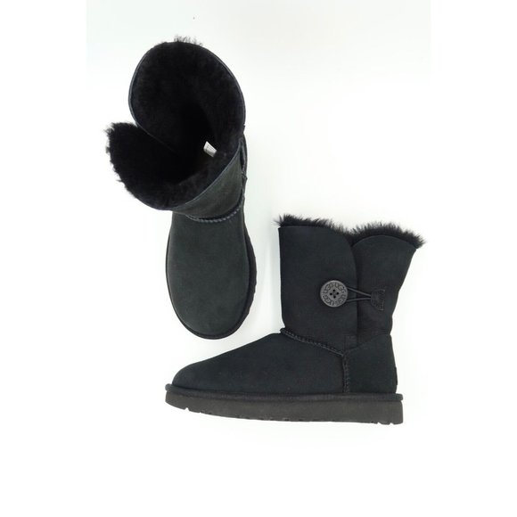 Women's Shoes UGG BAILEY BUTTON II Twinface Sheepskin Boots BLACK Size 5 - Picture 4 of 11